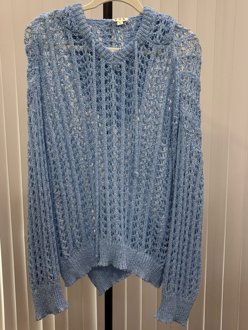 POL Light Blue Open-Knit Hoodie Sweater